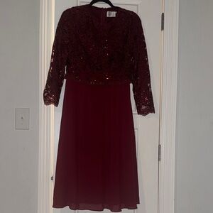 Dainty Jewells Deep Red Lace Long Sleeve Dress